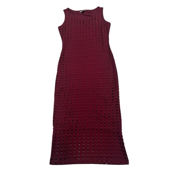 BELLE SKY Women's Burgundy Sleeveless Perforated Laser Cut Midi Dress Size XS - Picture 1 of 9